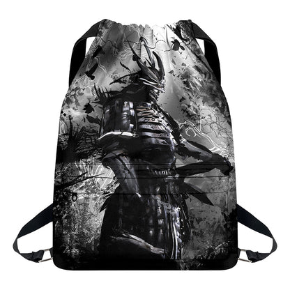 Dark Samurai Warrior Print Drawstring Backpack