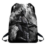 Dark Samurai Warrior Print Drawstring Backpack