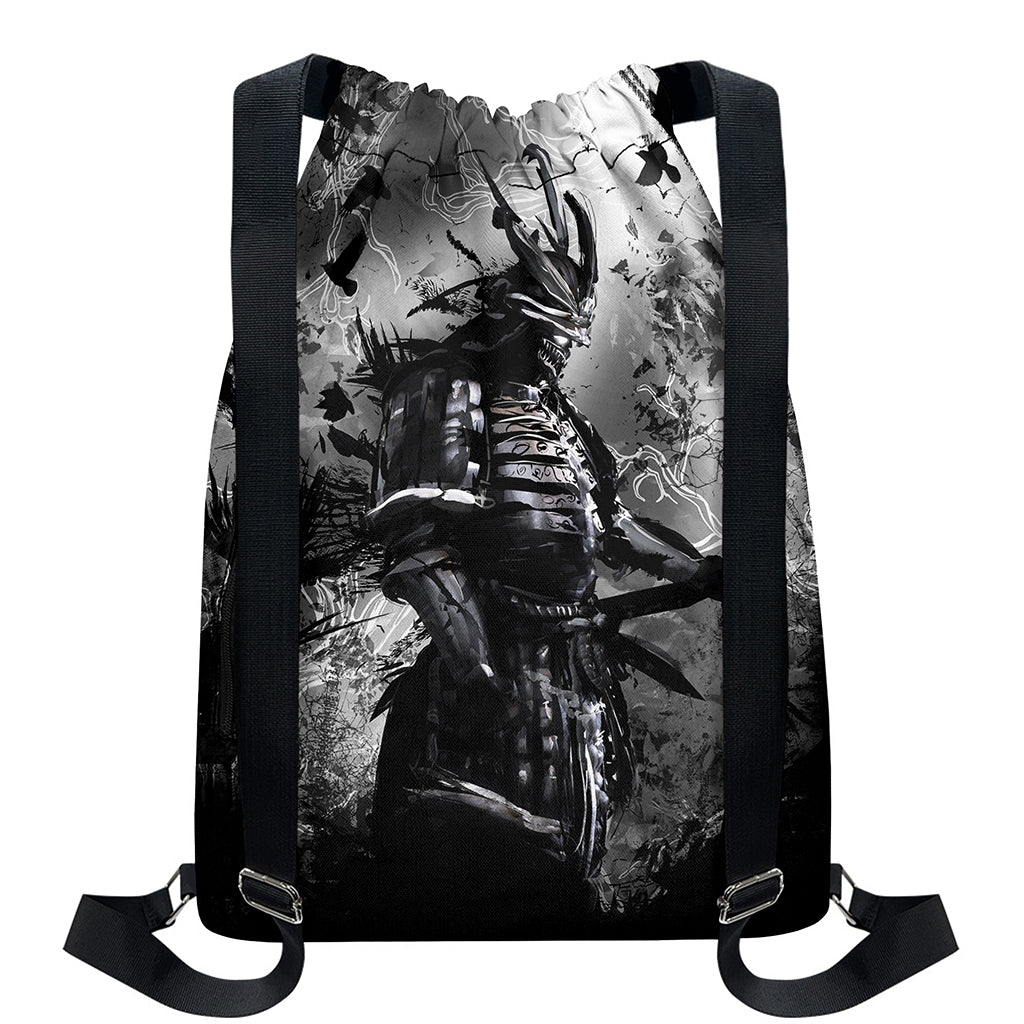 Dark Samurai Warrior Print Drawstring Backpack