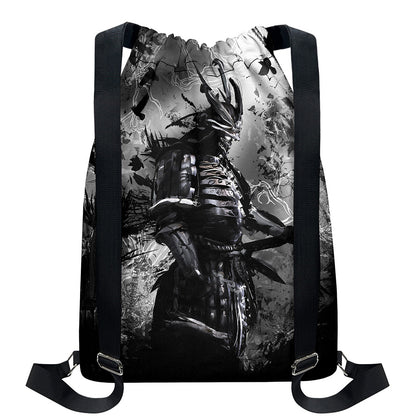 Dark Samurai Warrior Print Drawstring Backpack