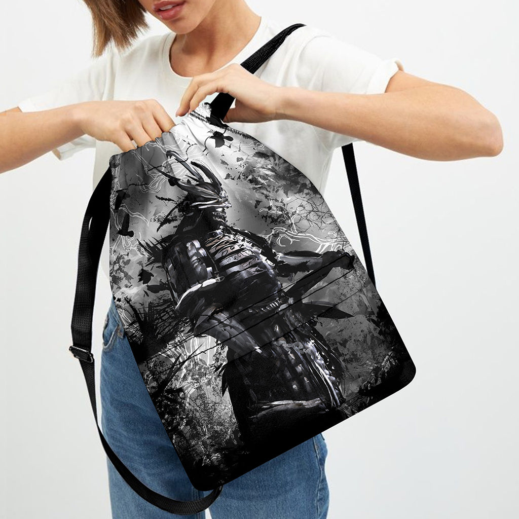Dark Samurai Warrior Print Drawstring Backpack