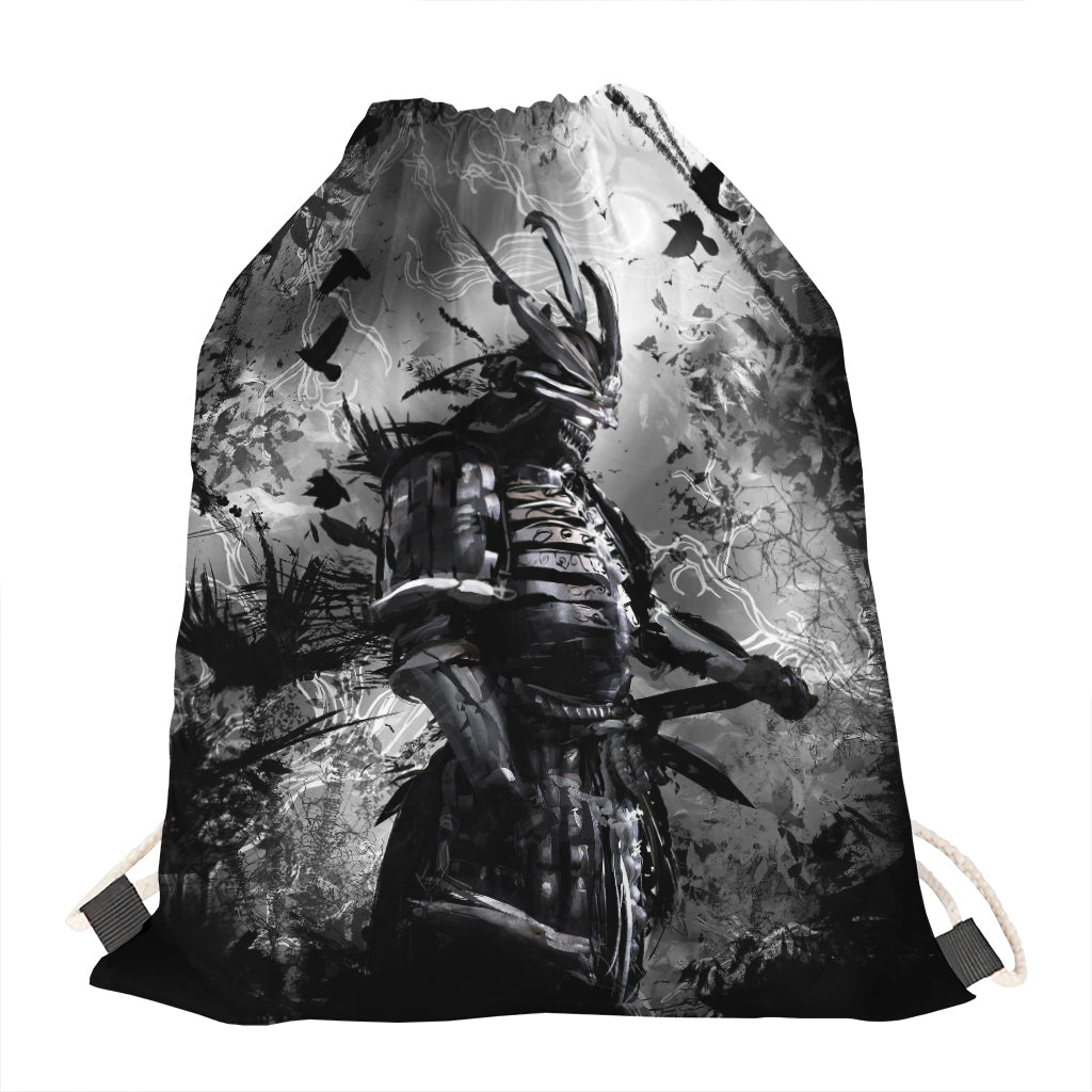 Dark Samurai Warrior Print Drawstring Bag