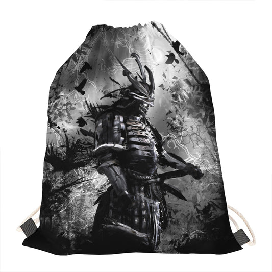 Dark Samurai Warrior Print Drawstring Bag