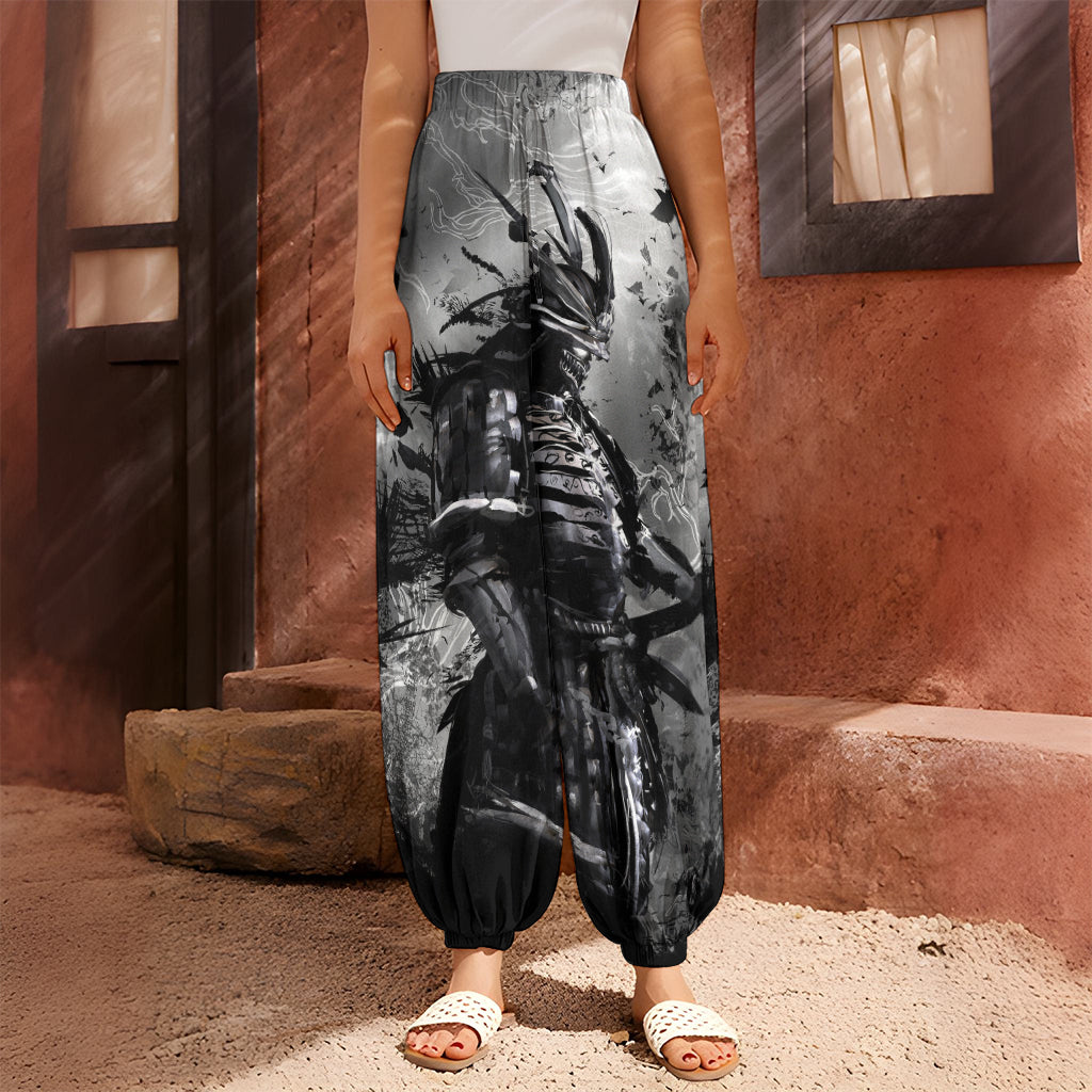 Dark Samurai Warrior Print Harem Pants