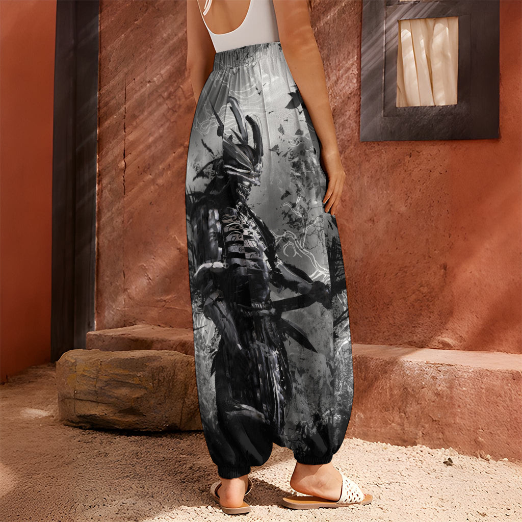 Dark Samurai Warrior Print Harem Pants