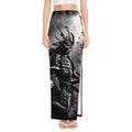 Dark Samurai Warrior Print High Slit Maxi Skirt