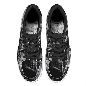 Dark Samurai Warrior Print High Top Leather Sneakers