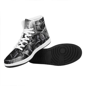 Dark Samurai Warrior Print High Top Leather Sneakers