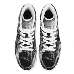 Dark Samurai Warrior Print High Top Leather Sneakers