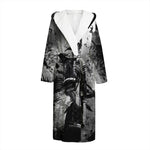 Dark Samurai Warrior Print Hooded Bathrobe