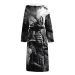 Dark Samurai Warrior Print Hooded Bathrobe