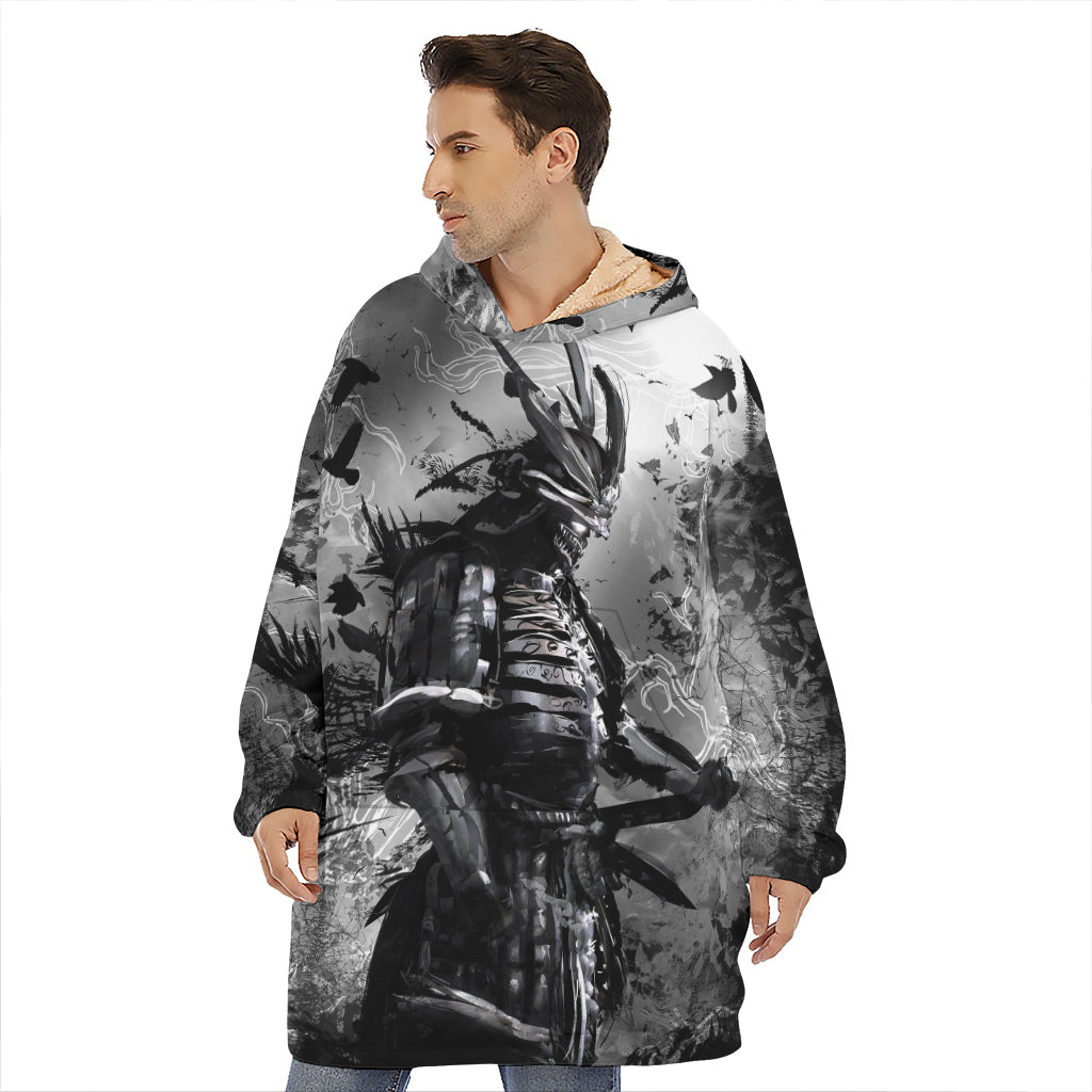 Dark Samurai Warrior Print Hoodie Blanket