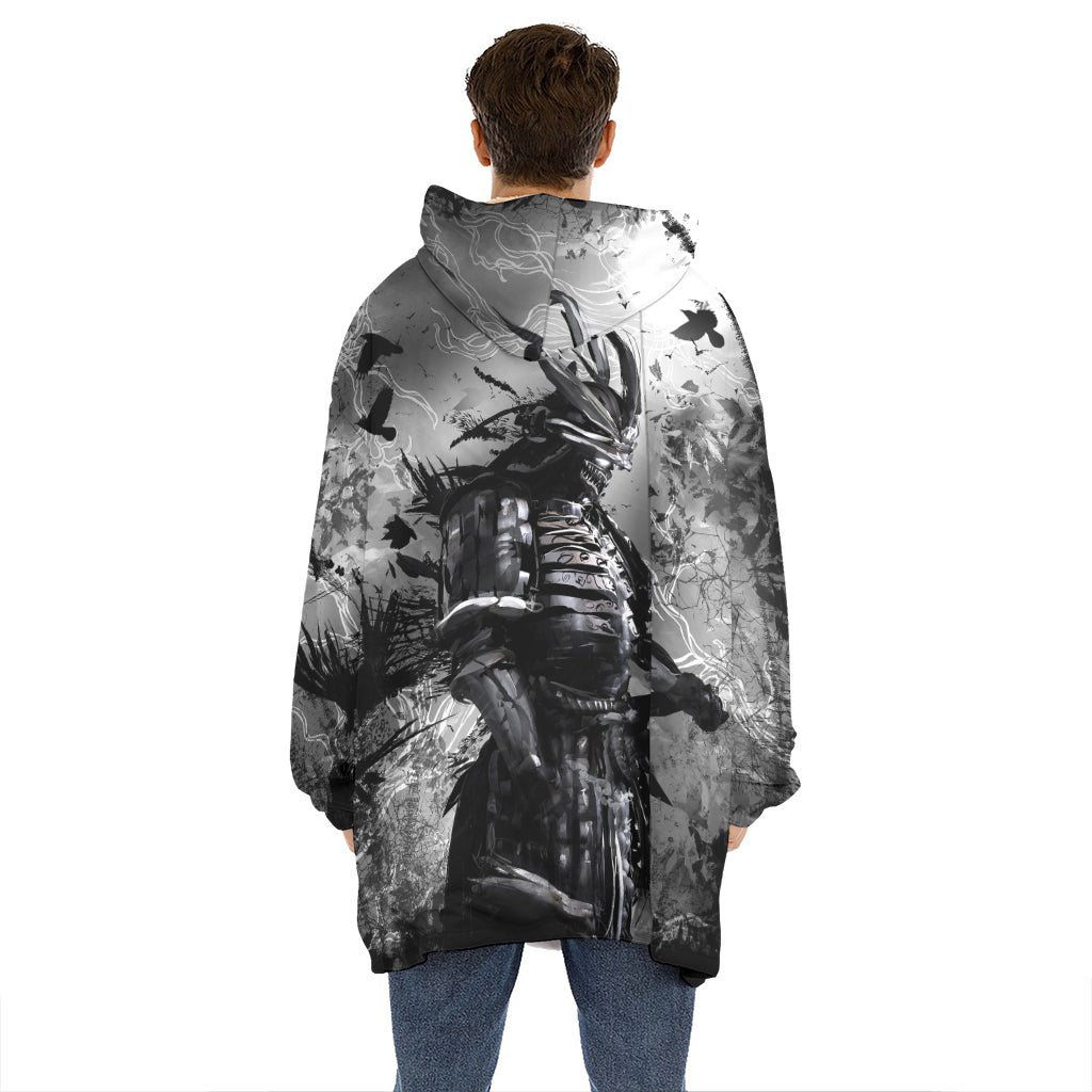 Dark Samurai Warrior Print Hoodie Blanket