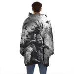 Dark Samurai Warrior Print Hoodie Blanket