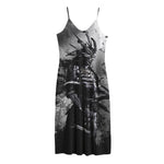 Dark Samurai Warrior Print Jersey Midi Cami Dress