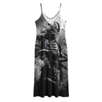 Dark Samurai Warrior Print Jersey Midi Cami Dress