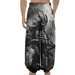 Dark Samurai Warrior Print Lantern Pants