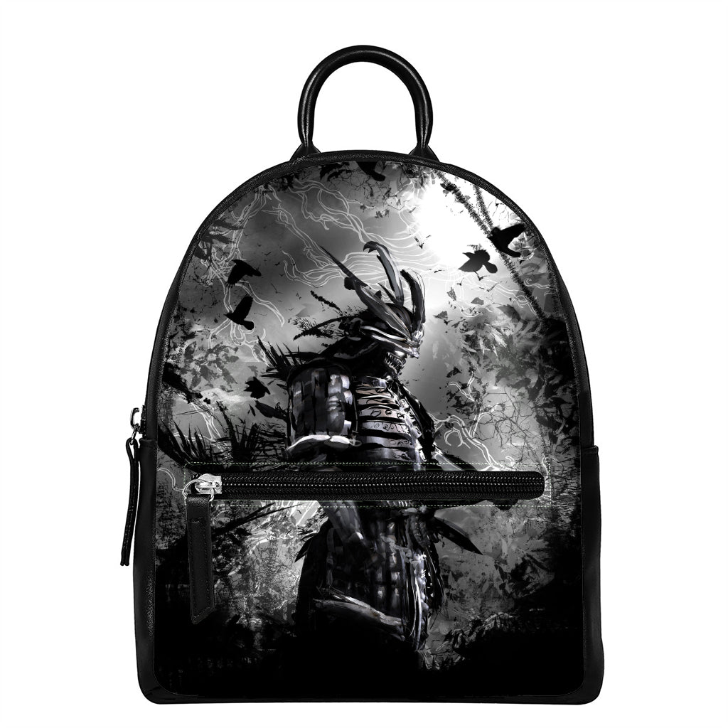 Dark Samurai Warrior Print Leather Backpack