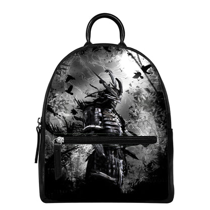 Dark Samurai Warrior Print Leather Backpack