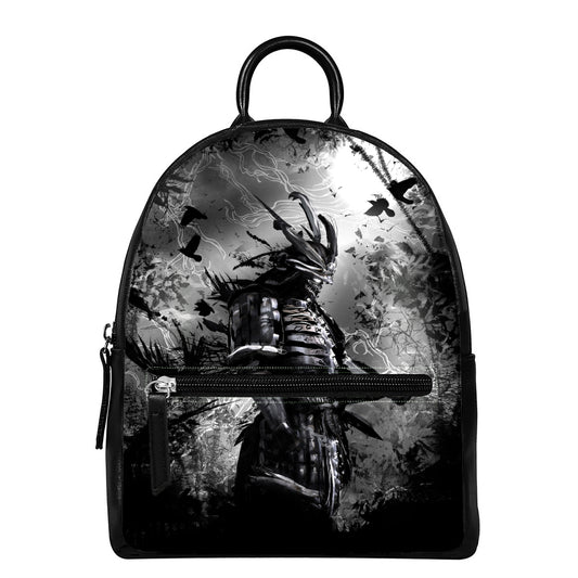 Dark Samurai Warrior Print Leather Backpack