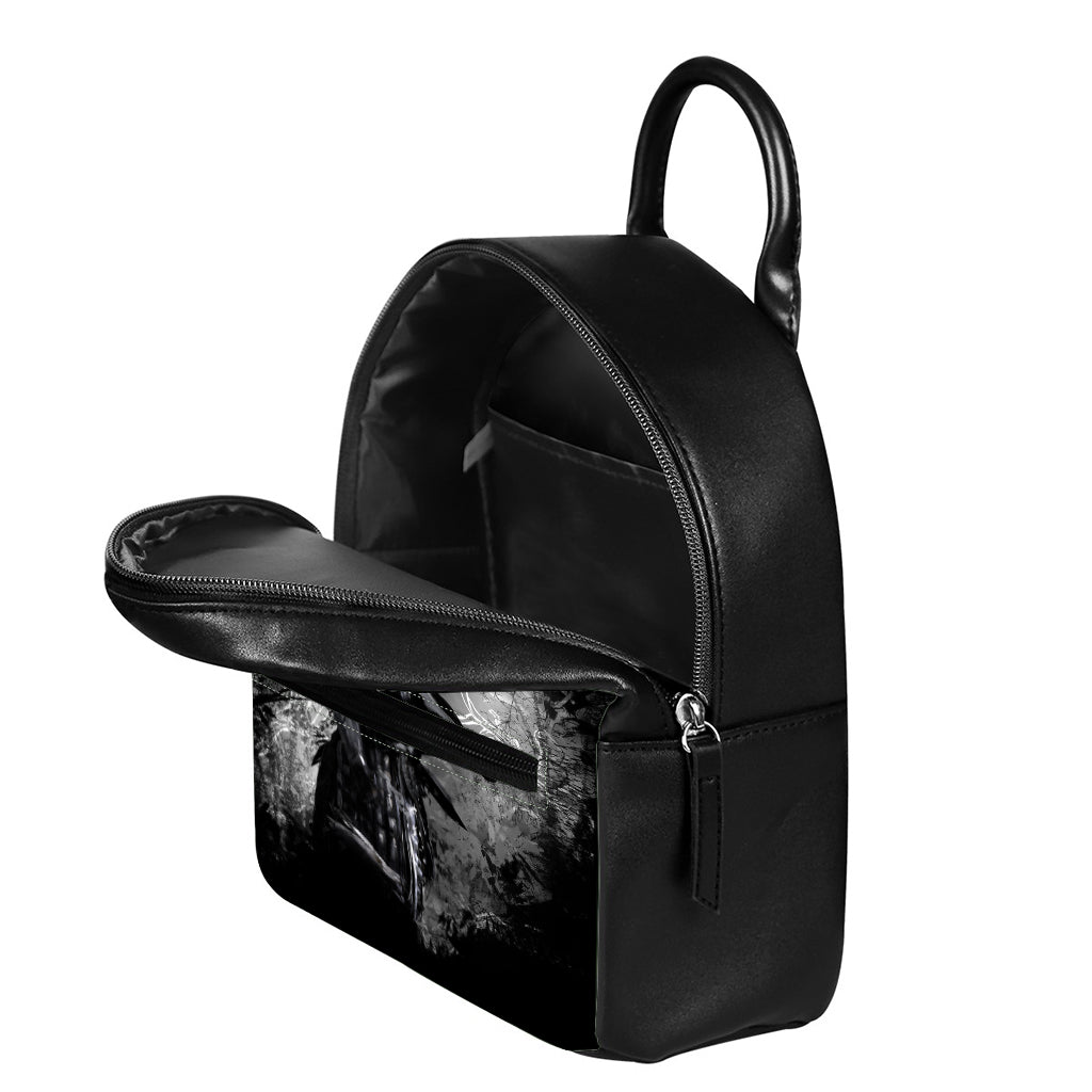 Dark Samurai Warrior Print Leather Backpack