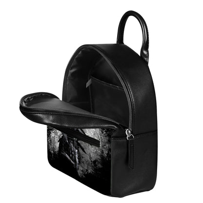 Dark Samurai Warrior Print Leather Backpack