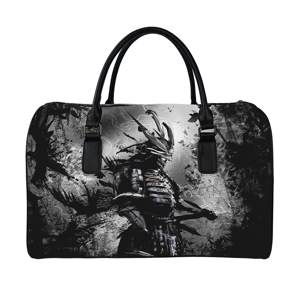 Dark Samurai Warrior Print Leather Duffle Bag