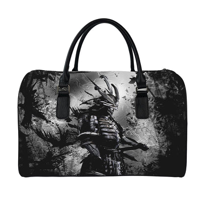 Dark Samurai Warrior Print Leather Duffle Bag