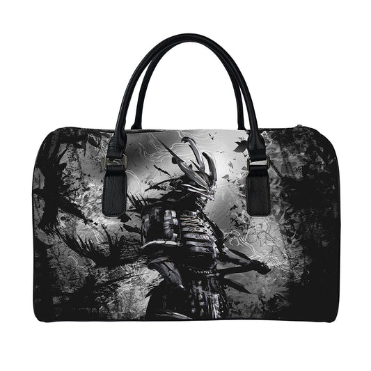 Dark Samurai Warrior Print Leather Duffle Bag