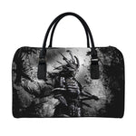 Dark Samurai Warrior Print Leather Duffle Bag
