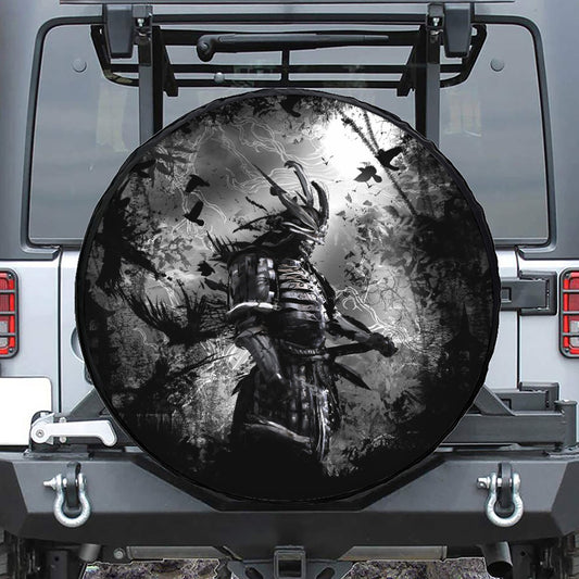 Dark Samurai Warrior Print Leather Spare Tire Cover