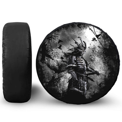 Dark Samurai Warrior Print Leather Spare Tire Cover