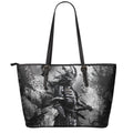 Dark Samurai Warrior Print Leather Tote Bag With Zipper
