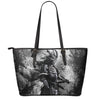 Dark Samurai Warrior Print Leather Tote Bag