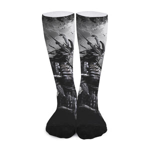 Dark Samurai Warrior Print Long Socks