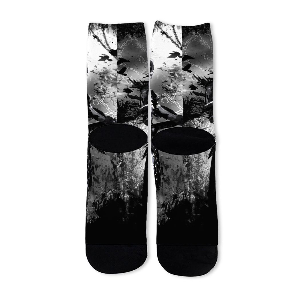 Dark Samurai Warrior Print Long Socks