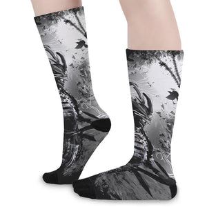 Dark Samurai Warrior Print Long Socks