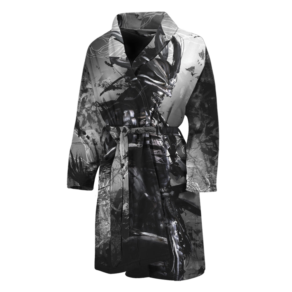 Dark Samurai Warrior Print Men's Bathrobe