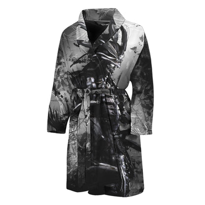 Dark Samurai Warrior Print Men's Bathrobe