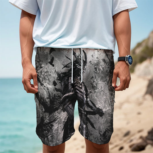 Dark Samurai Warrior Print Men's Cargo Shorts