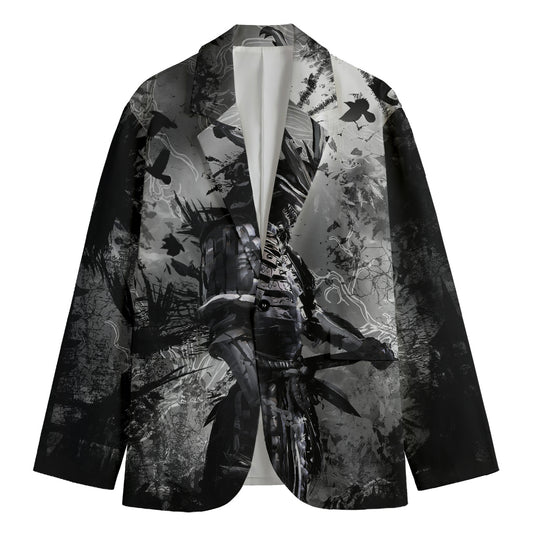 Dark Samurai Warrior Print Men's Cotton Blazer