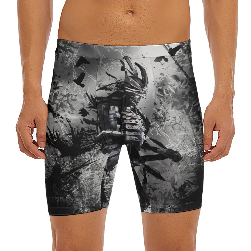 Dark Samurai Warrior Print Men's Long Boxer Briefs