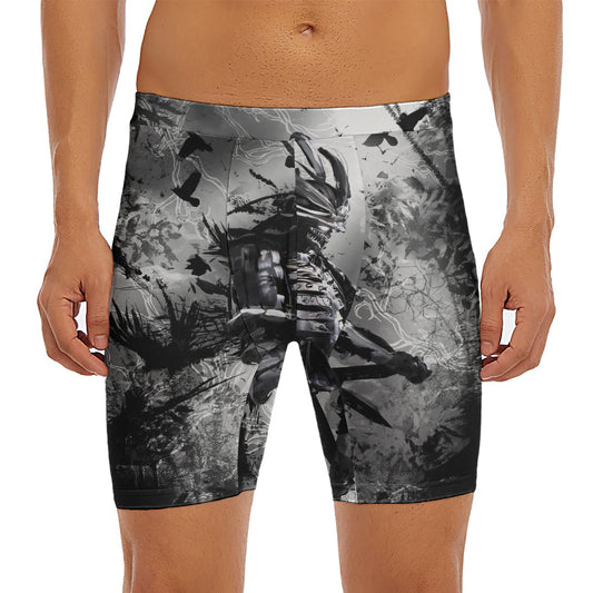 Dark Samurai Warrior Print Men's Long Boxer Briefs