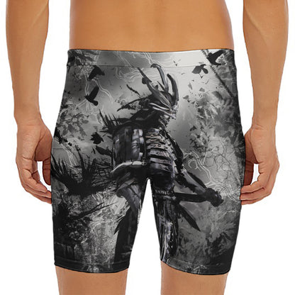 Dark Samurai Warrior Print Men's Long Boxer Briefs