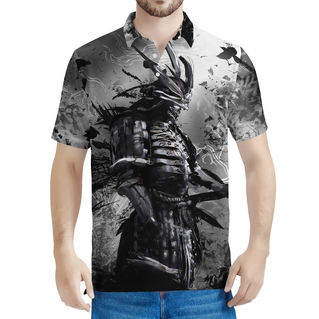 Dark Samurai Warrior Print Men's Polo Shirt