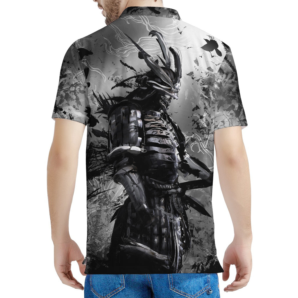 Dark Samurai Warrior Print Men's Polo Shirt