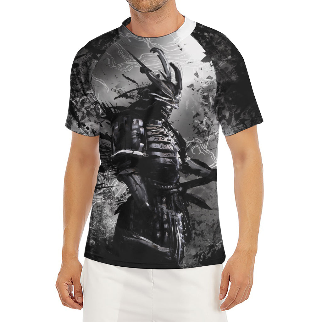 Dark Samurai Warrior Print Men's Short Sleeve Rash Guard