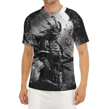 Dark Samurai Warrior Print Men's Short Sleeve Rash Guard