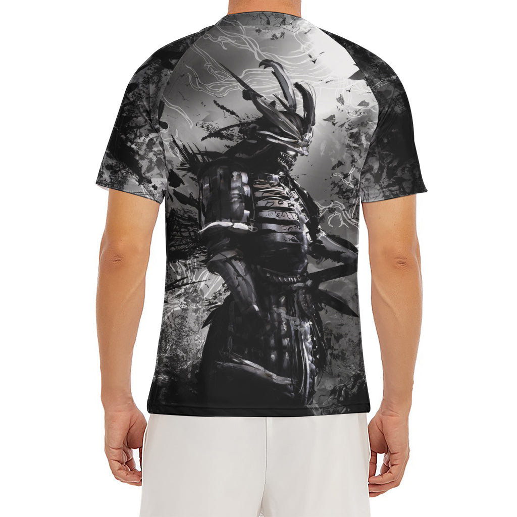 Dark Samurai Warrior Print Men's Short Sleeve Rash Guard