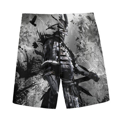 Dark Samurai Warrior Print Men's Sports Shorts